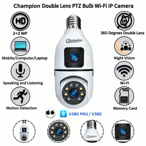 Champion Bulb PTZ Dual Lens 2+2MP 1080p Full HD Holder Camera. price in Bangladesh