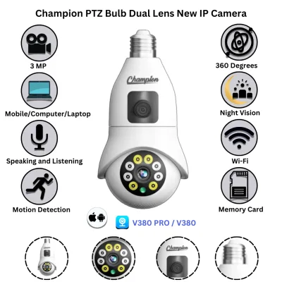 Champion Dual Lens New Bulb Camera V380 1080p full HD camera.