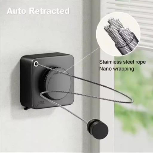 Wall Mount Clothesline Adjustable Retracting Stainless Steel Wire Indoor Outdoor Laundry Clothes Drying Line 5.2M