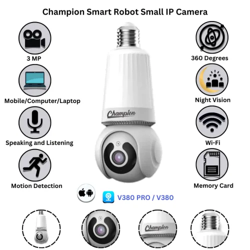 Champion V380 Bulb Ptz Long Single Lens 1080p Full HD Holder Camera. price in Bangladesh