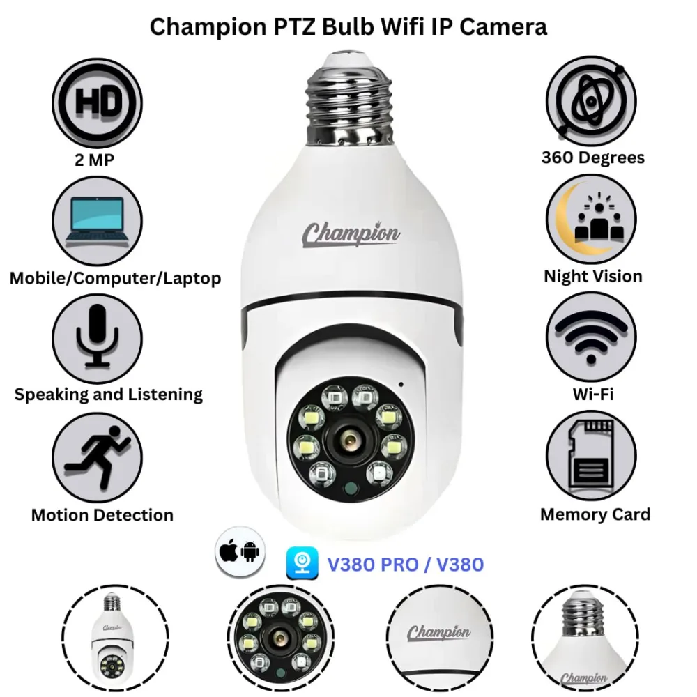 Champion Bulb Single Lens 3MP 1080p Full HD Holder Camera.